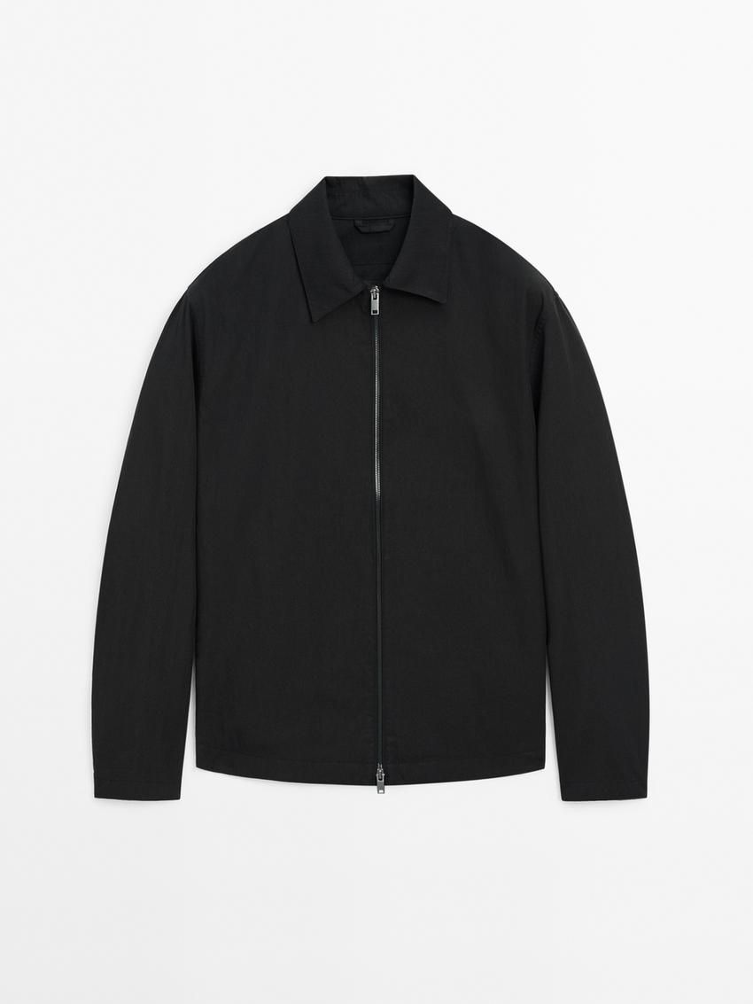 Massimo Dutti Twill With Zip Men Jacket Navy | US-GQ5294371