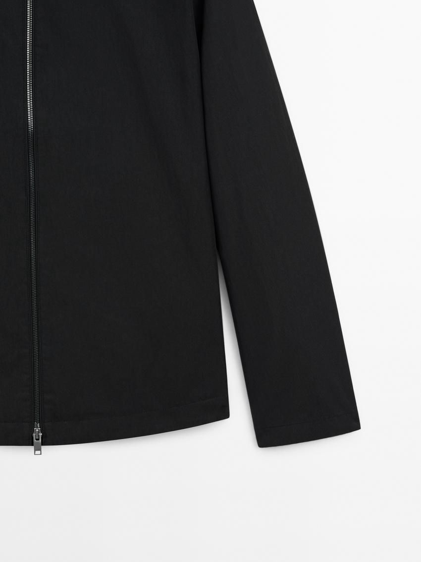 Massimo Dutti Twill With Zip Men Jacket Navy | US-GQ5294371