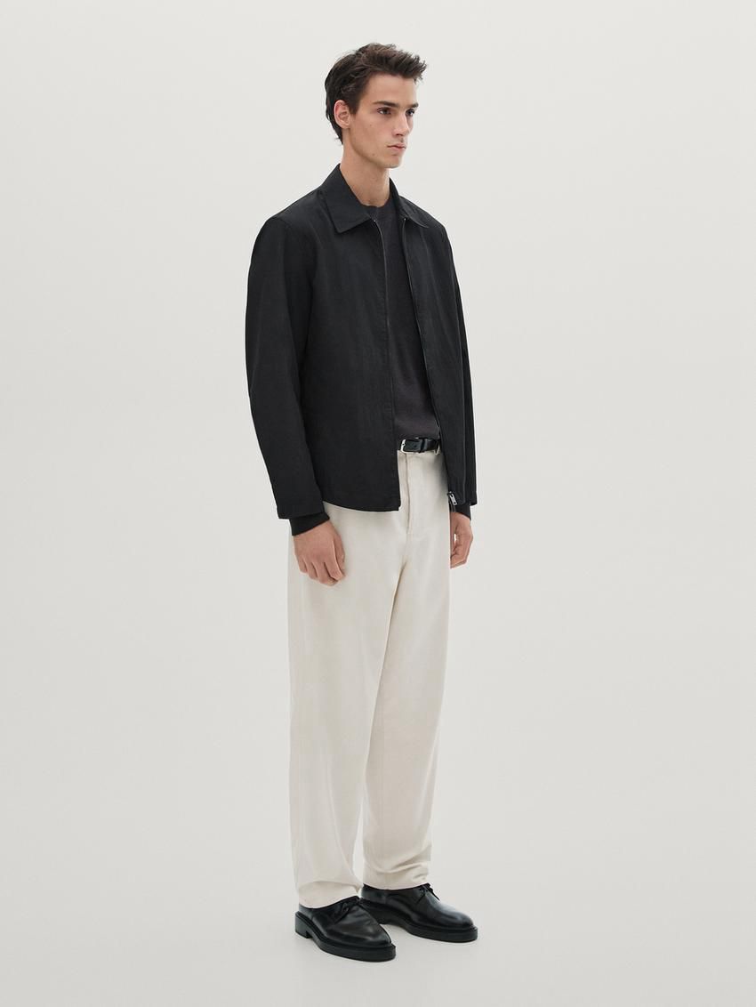Massimo Dutti Twill With Zip Men Jacket Navy | US-GQ5294371