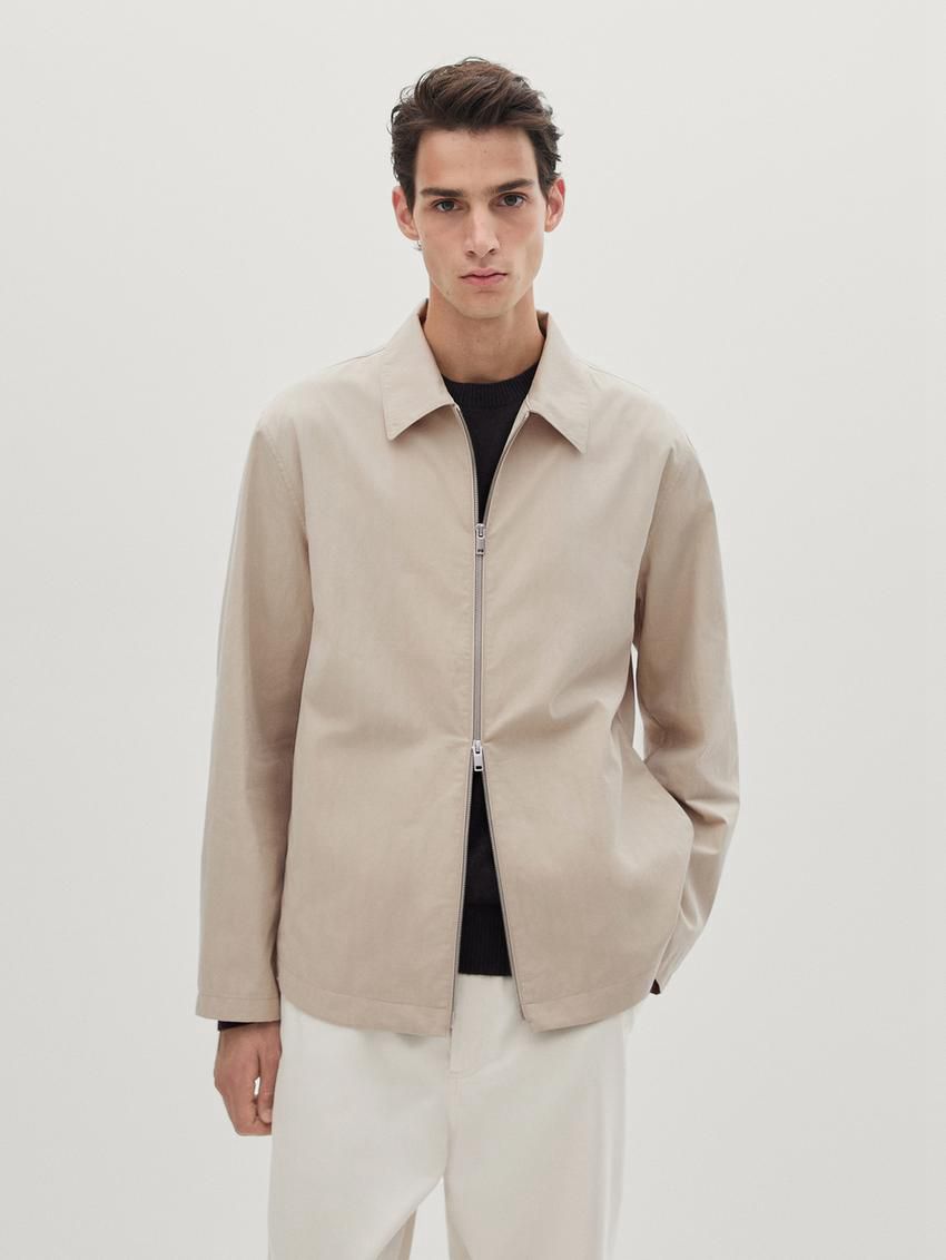 Massimo Dutti Twill With Zip Men Jacket Beige | US-OC0938154