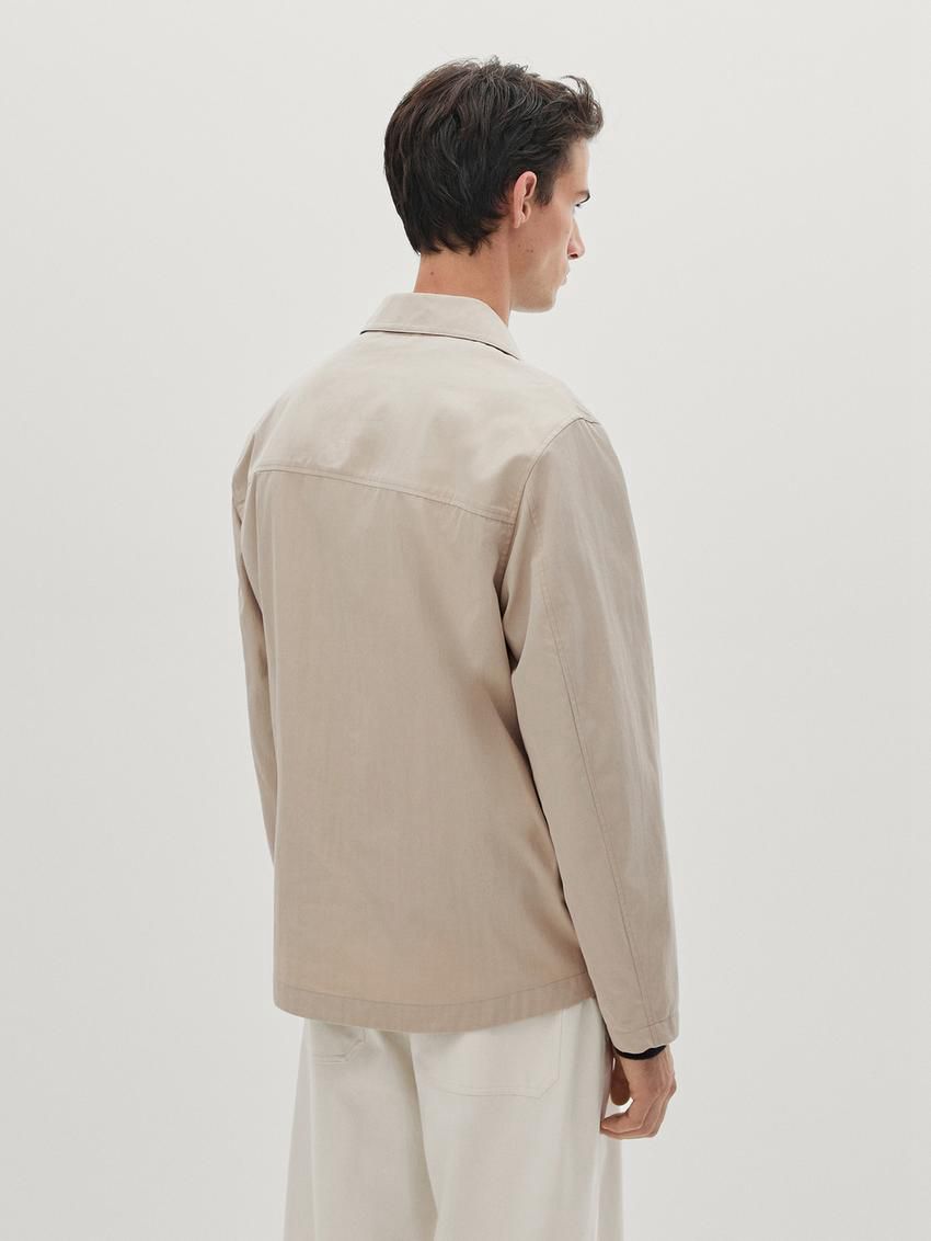 Massimo Dutti Twill With Zip Men Jacket Beige | US-OC0938154