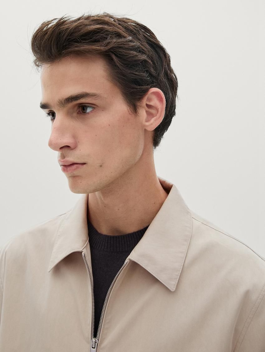 Massimo Dutti Twill With Zip Men Jacket Beige | US-OC0938154