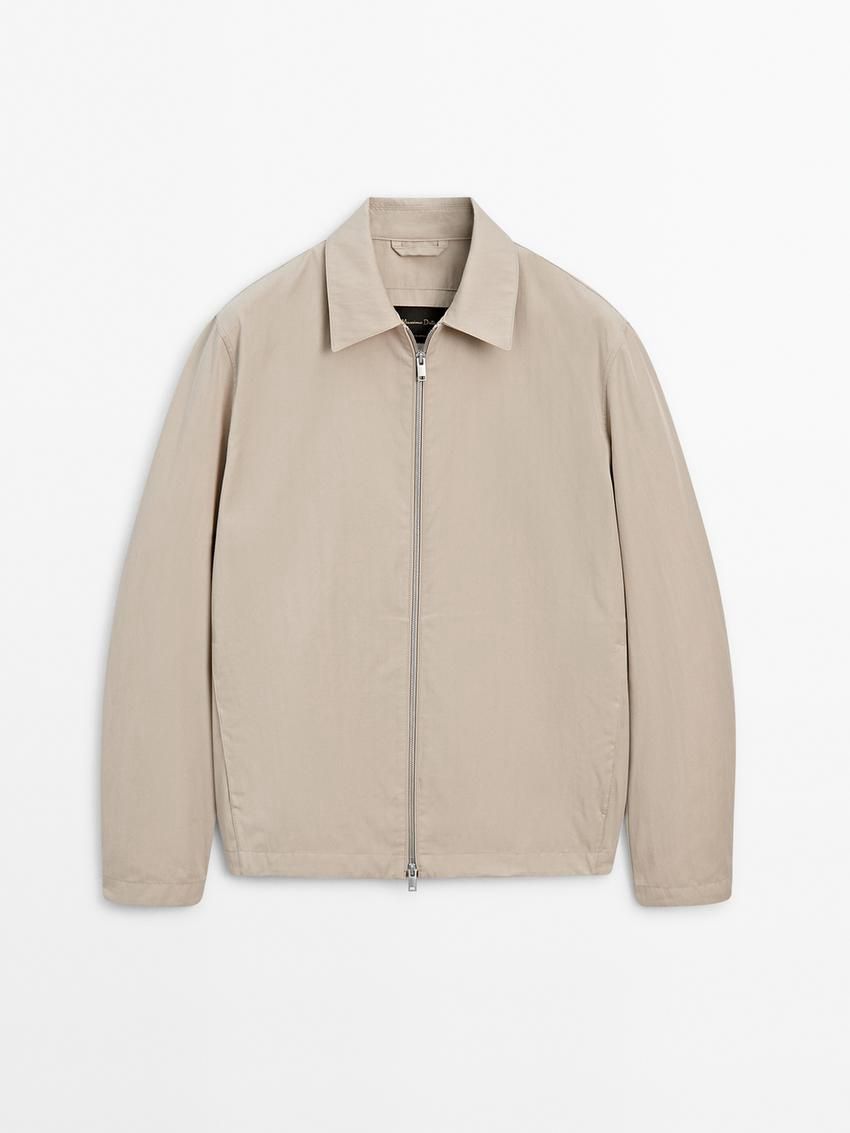 Massimo Dutti Twill With Zip Men Jacket Beige | US-OC0938154