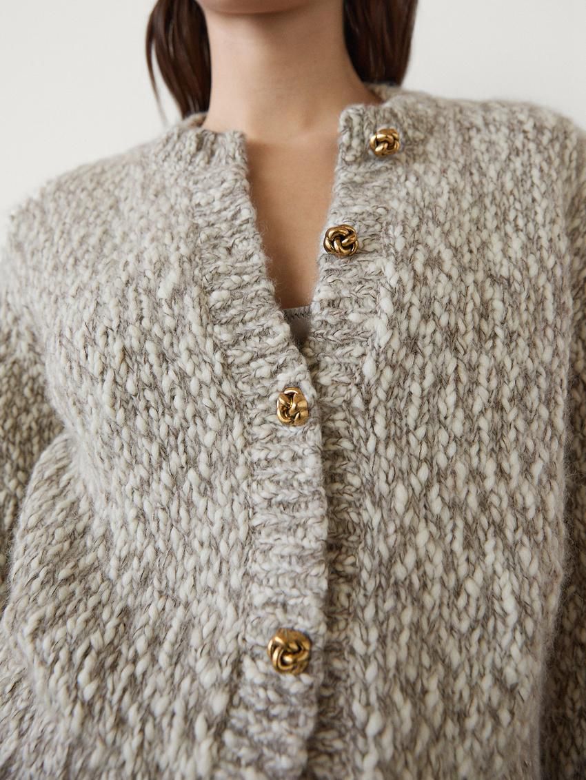 Massimo Dutti Twisted Yarn Knit With Buttons Women Cardigan Washed | US-BD8913274