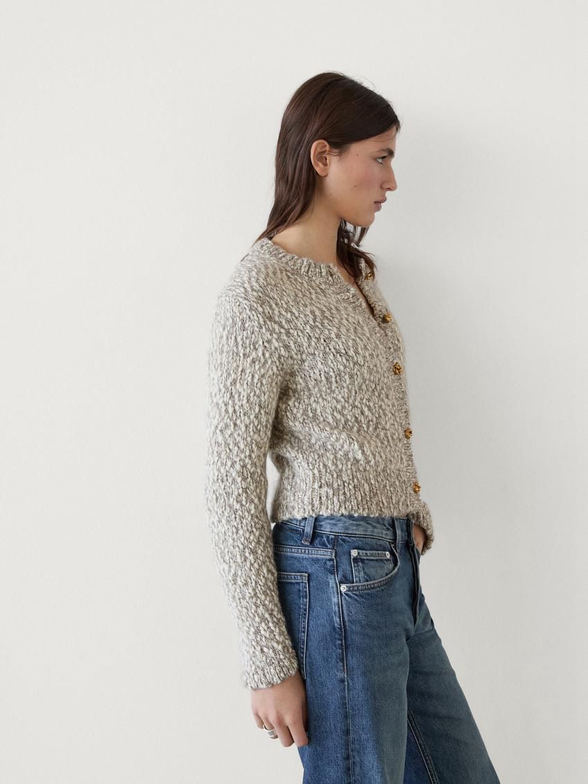 Massimo Dutti Twisted Yarn Knit With Buttons Women Cardigan Washed | US-BD8913274