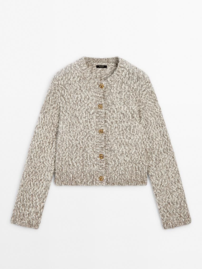 Massimo Dutti Twisted Yarn Knit With Buttons Women Cardigan Washed | US-BD8913274