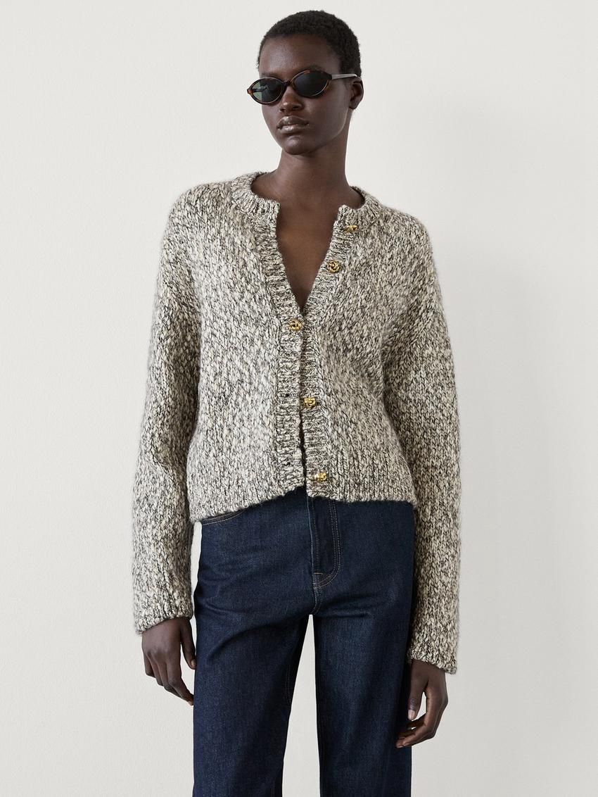 Massimo Dutti Twisted Yarn Knit With Buttons Women Cardigan Grey | US-XO0764812