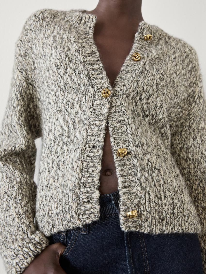Massimo Dutti Twisted Yarn Knit With Buttons Women Cardigan Grey | US-XO0764812