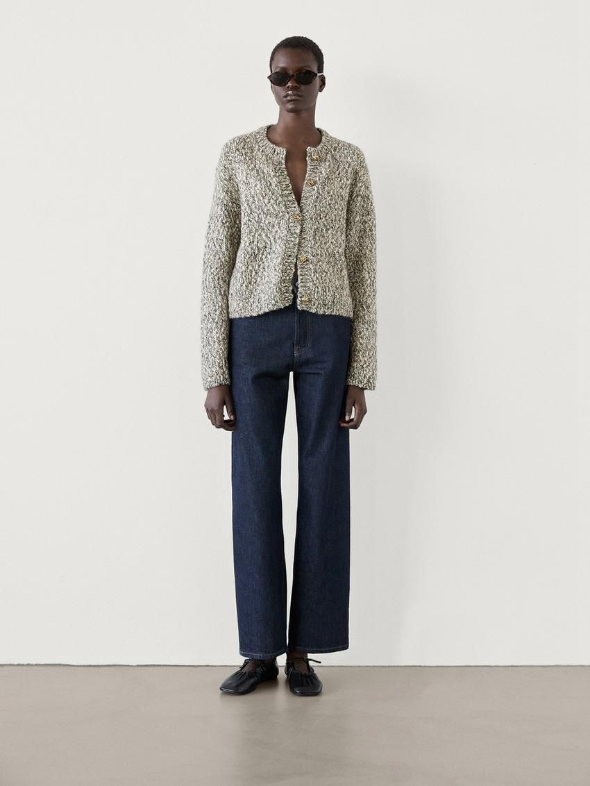 Massimo Dutti Twisted Yarn Knit With Buttons Women Cardigan Grey | US-XO0764812