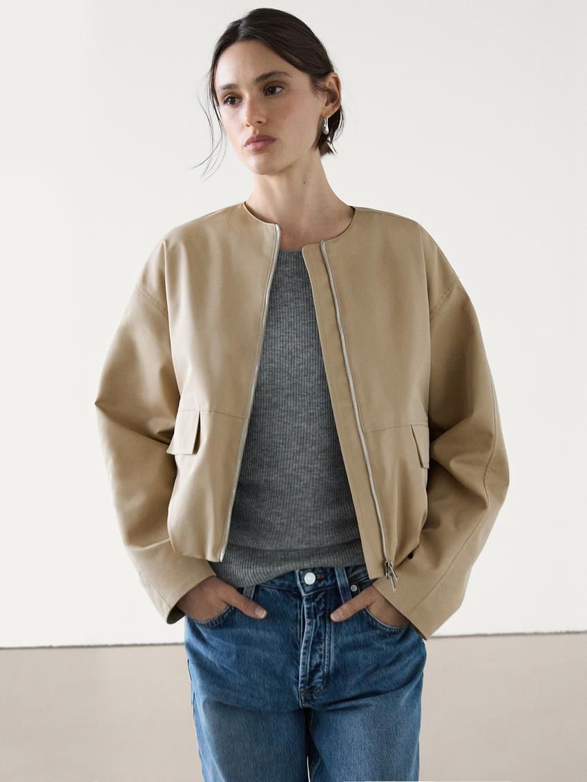 Massimo Dutti Utility Women Bomber Jacket Light Brown | US-IL9348702