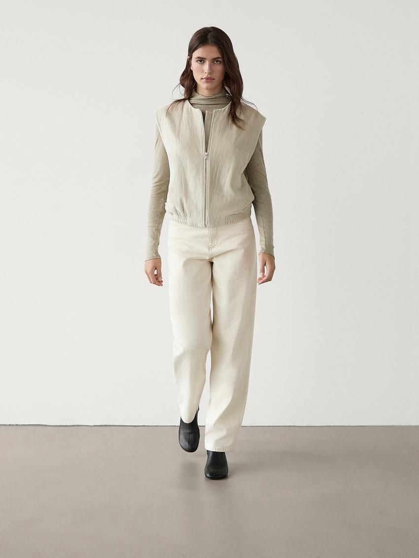 Massimo Dutti Velvet Bomber Women Vest Cream | US-VJ4923615