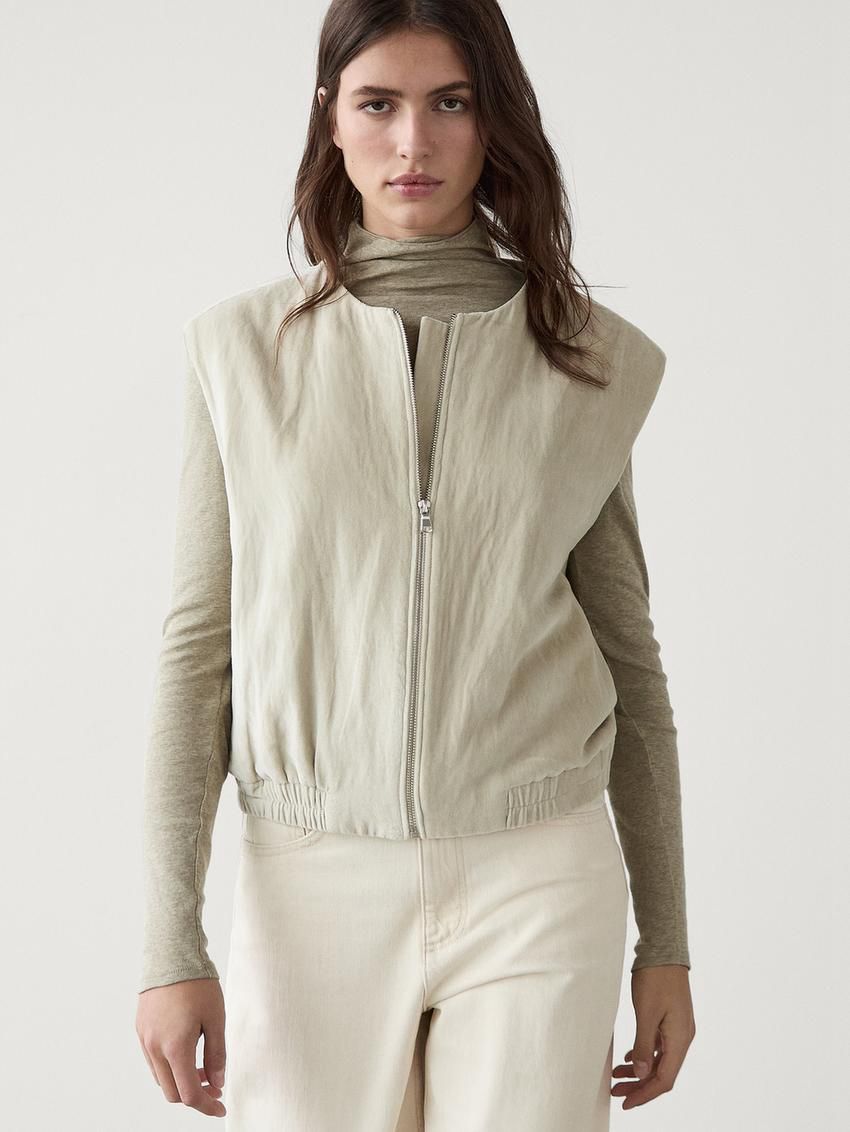 Massimo Dutti Velvet Bomber Women Vest Cream | US-VJ4923615