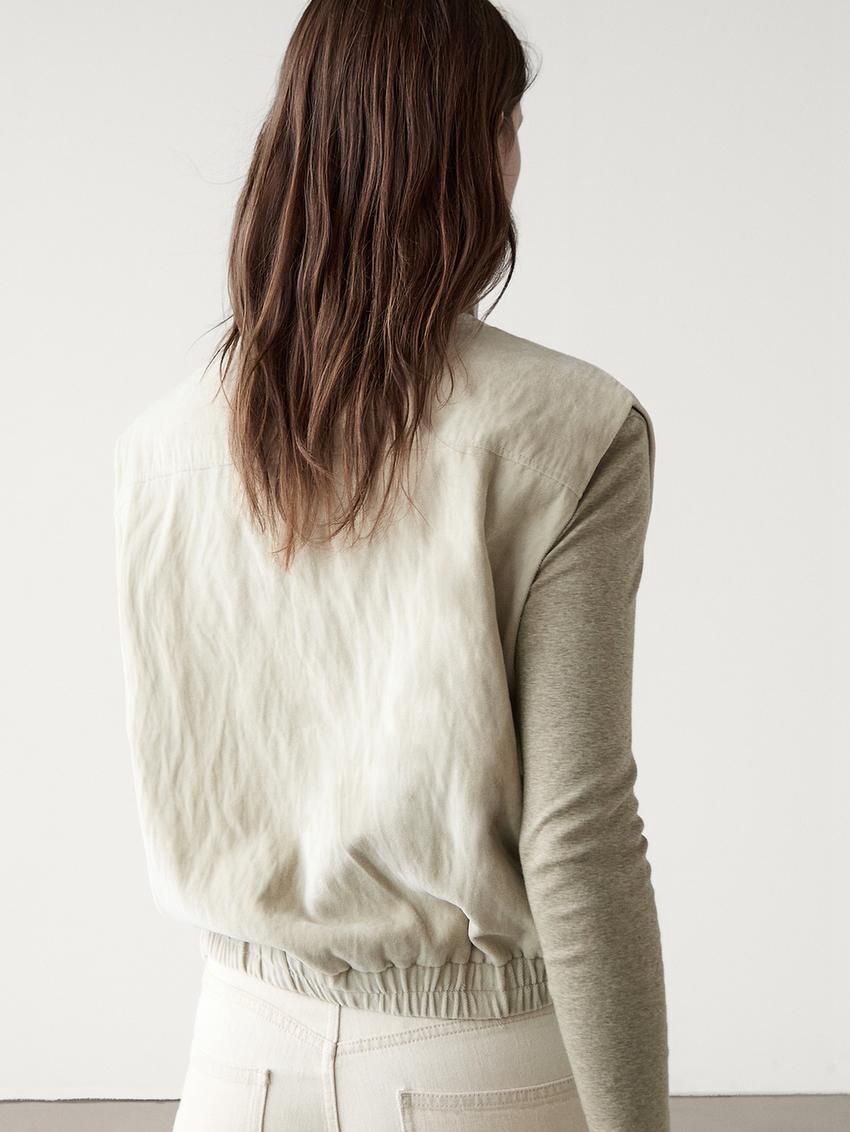 Massimo Dutti Velvet Bomber Women Vest Cream | US-VJ4923615
