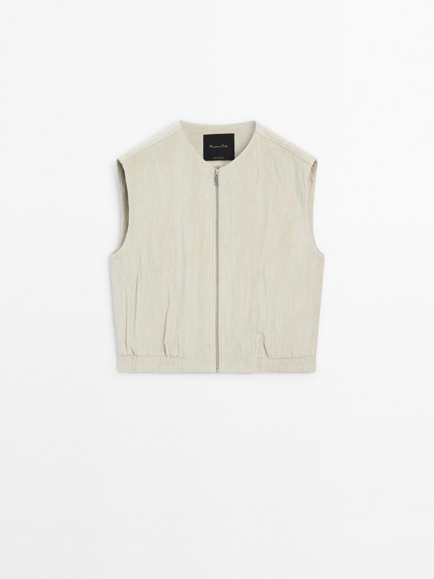 Massimo Dutti Velvet Bomber Women Vest Cream | US-VJ4923615