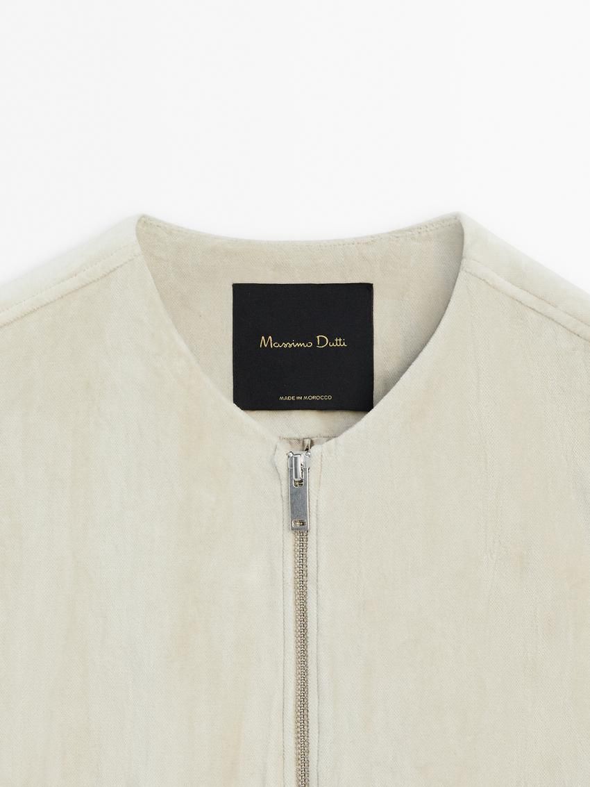 Massimo Dutti Velvet Bomber Women Vest Cream | US-VJ4923615