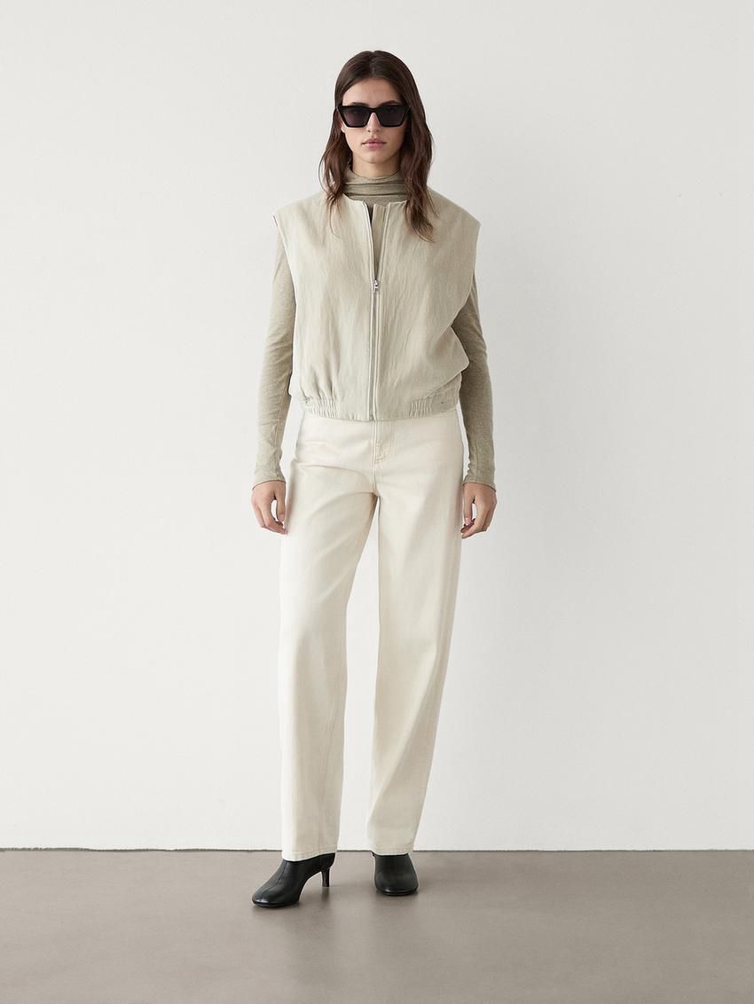 Massimo Dutti Velvet Bomber Women Vest Cream | US-VJ4923615