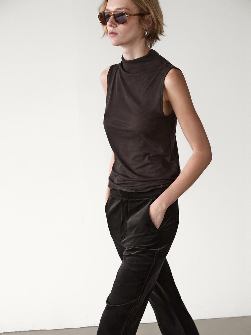 Massimo Dutti Velvet Flared Women Trousers Chocolate | US-TQ5802749
