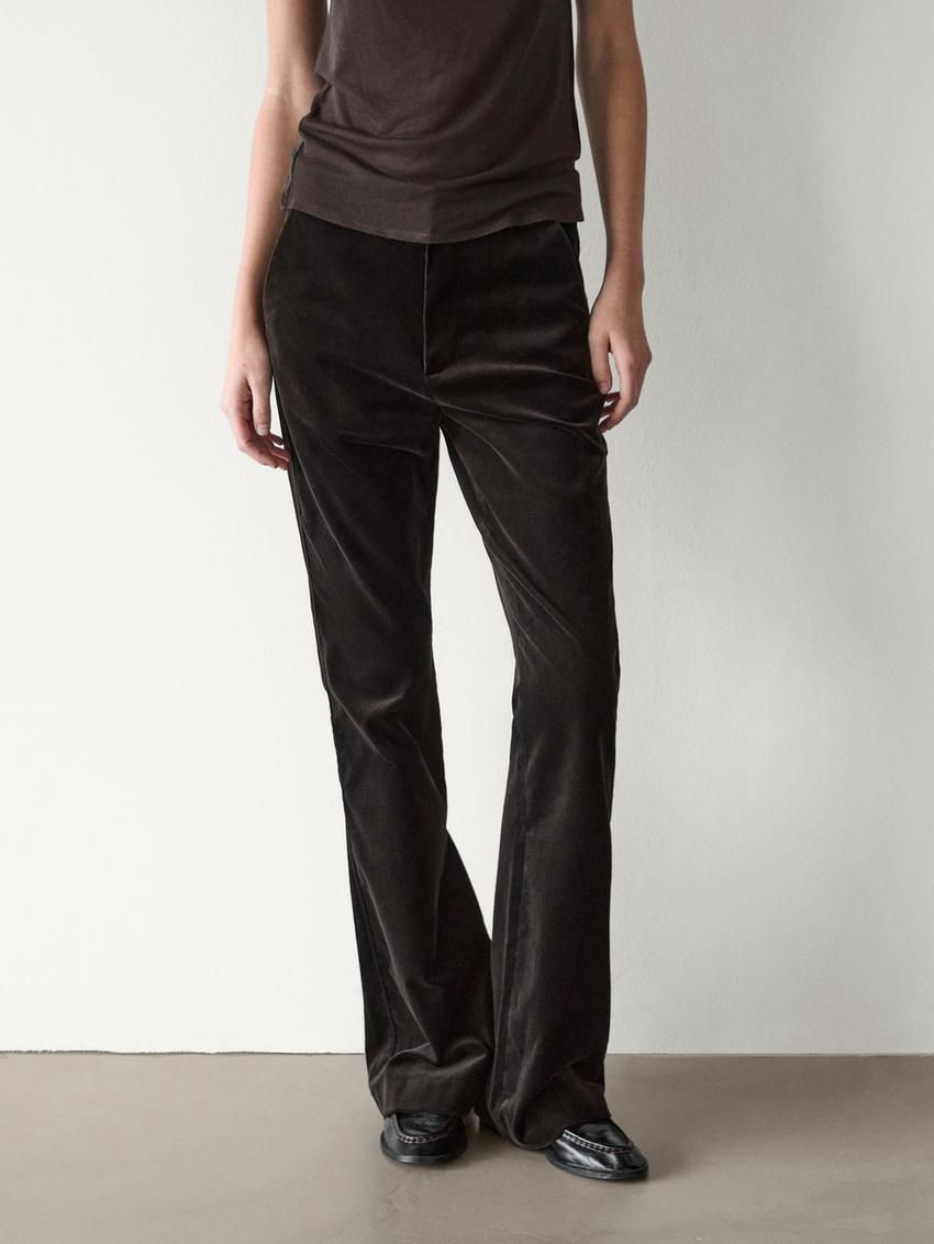 Massimo Dutti Velvet Flared Women Trousers Chocolate | US-TQ5802749