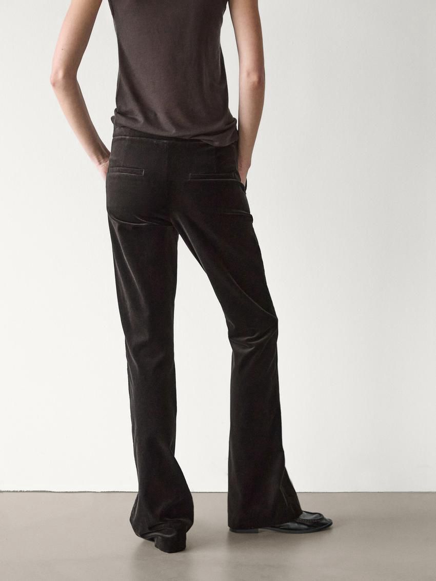 Massimo Dutti Velvet Flared Women Trousers Chocolate | US-TQ5802749