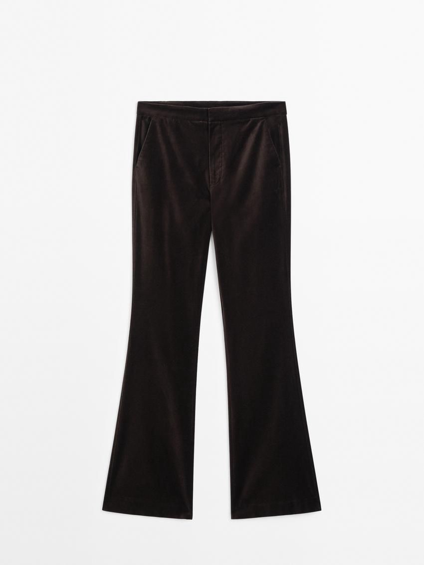 Massimo Dutti Velvet Flared Women Trousers Chocolate | US-TQ5802749