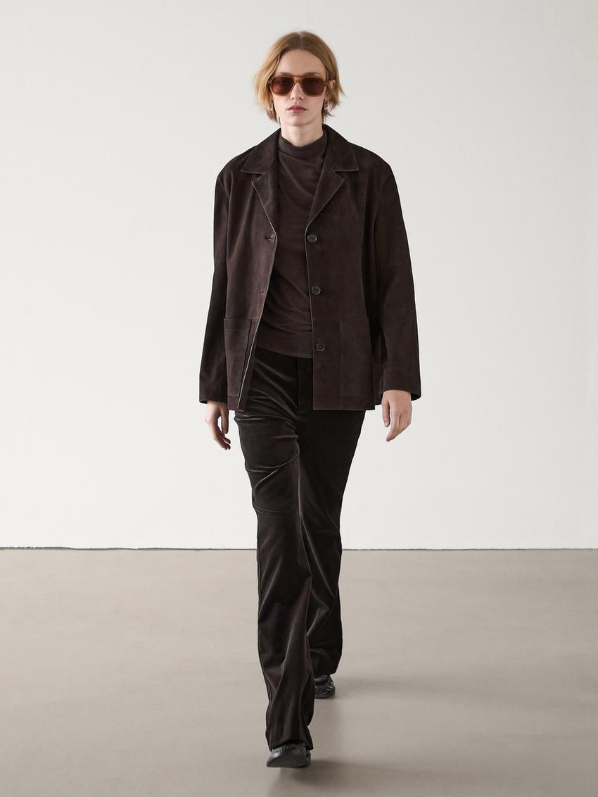 Massimo Dutti Velvet Flared Women Trousers Chocolate | US-TQ5802749