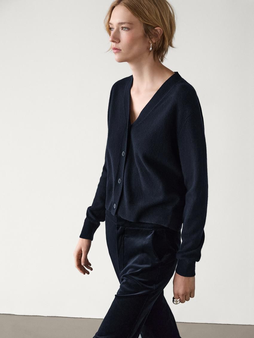 Massimo Dutti Velvet Flared Women Trousers Navy | US-WQ3694502