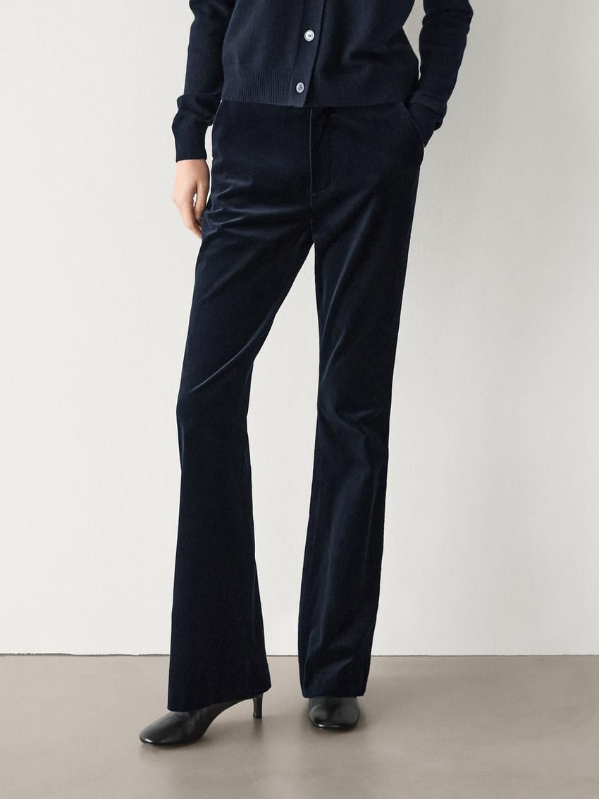 Massimo Dutti Velvet Flared Women Trousers Navy | US-WQ3694502