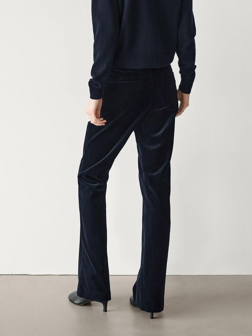 Massimo Dutti Velvet Flared Women Trousers Navy | US-WQ3694502