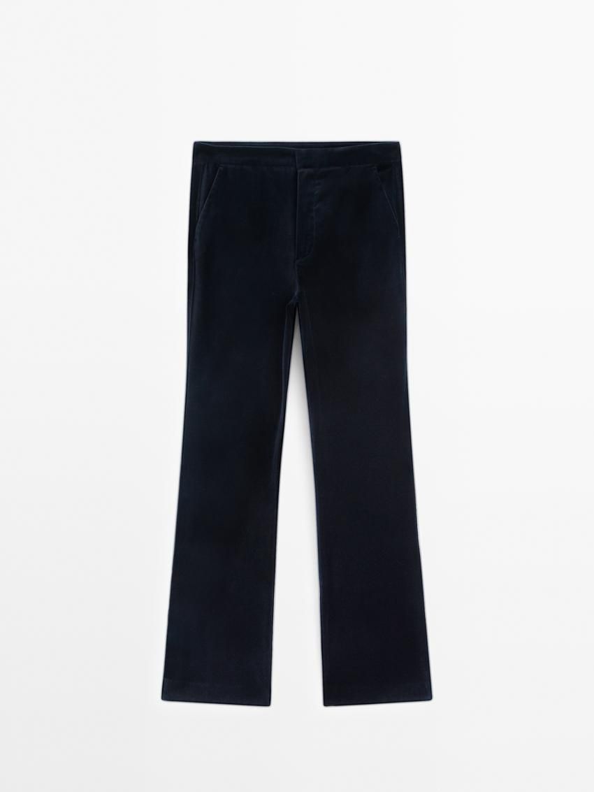 Massimo Dutti Velvet Flared Women Trousers Navy | US-WQ3694502