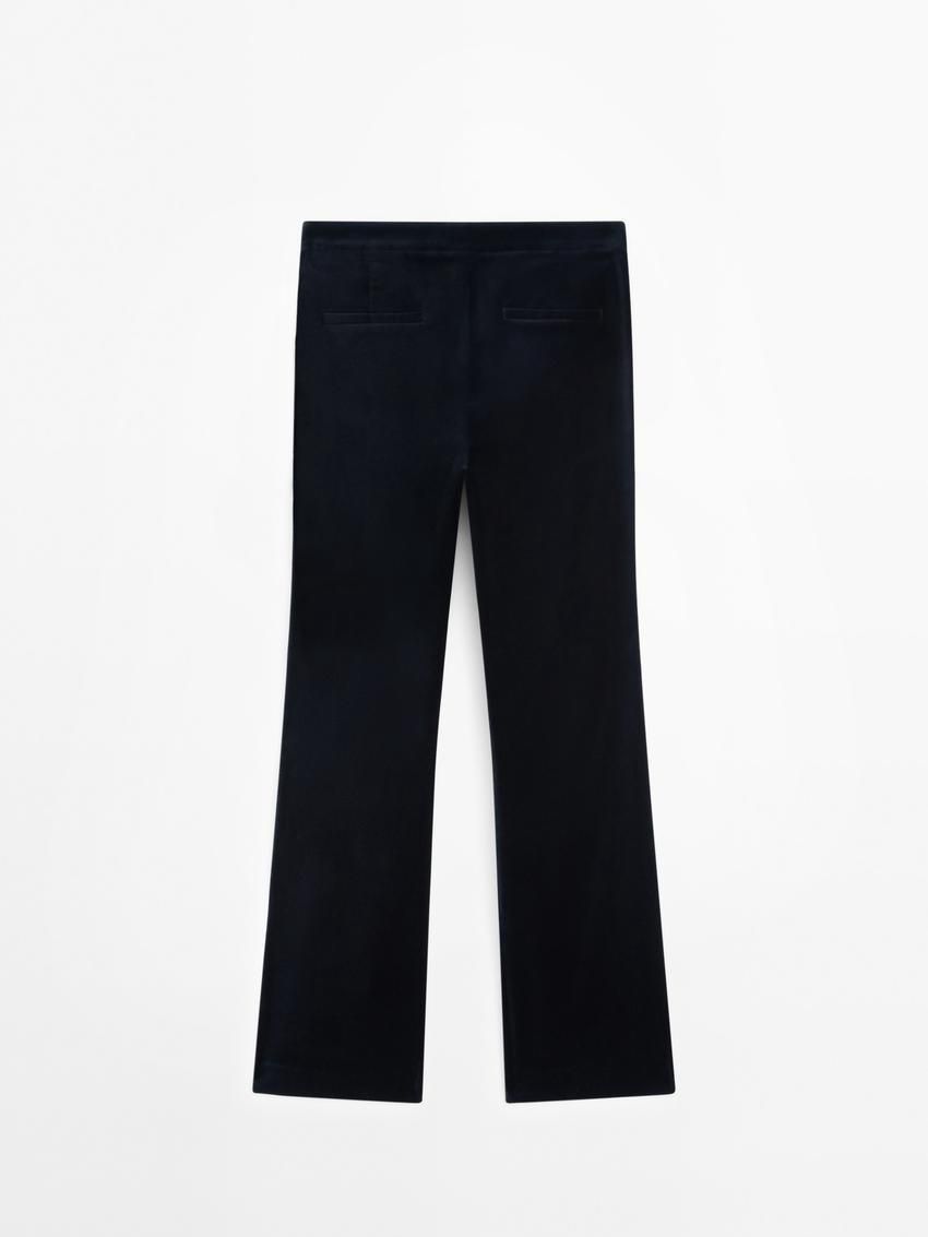 Massimo Dutti Velvet Flared Women Trousers Navy | US-WQ3694502