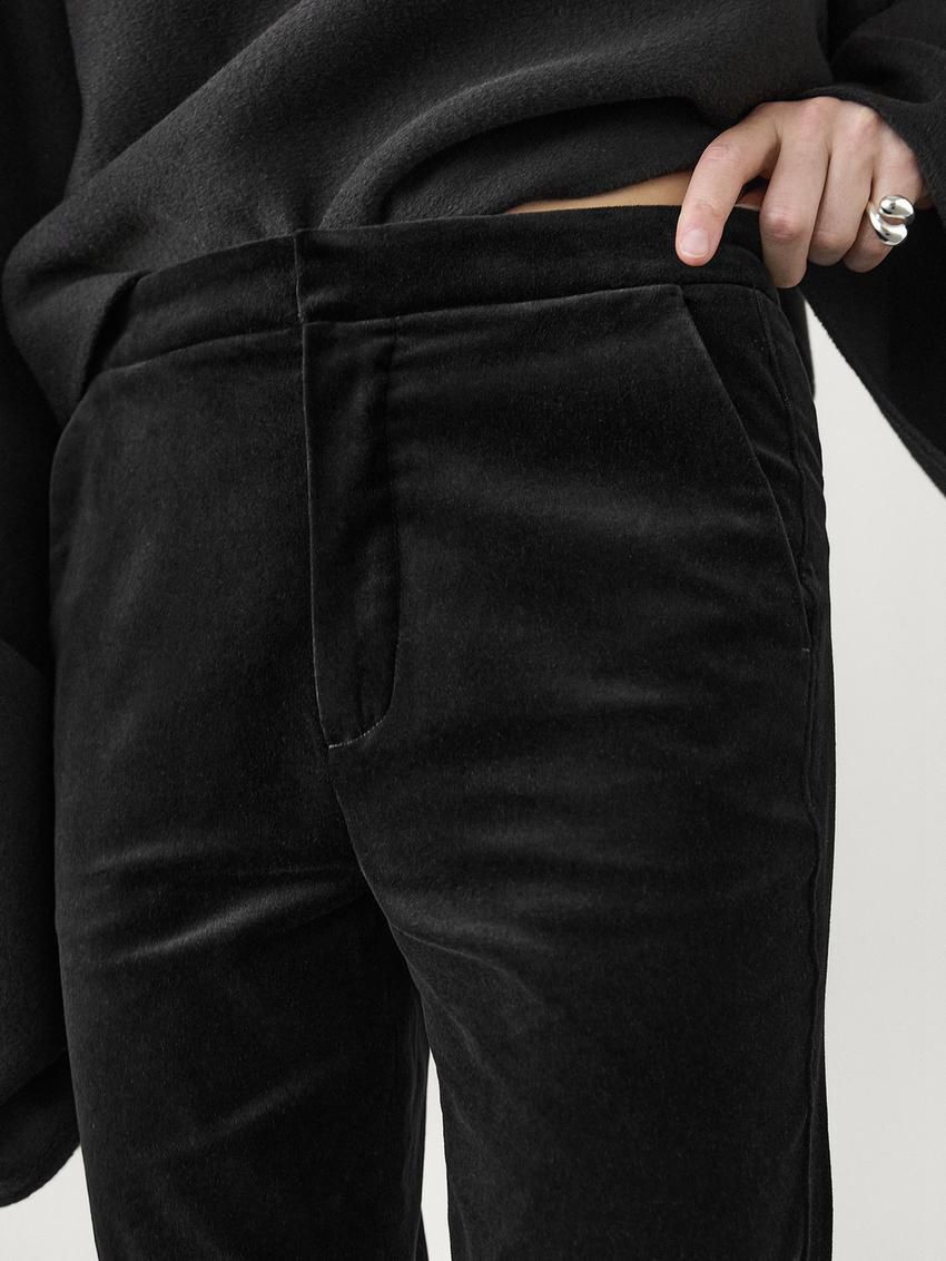Massimo Dutti Velvet Flared Women Trousers Black | US-FB5394721
