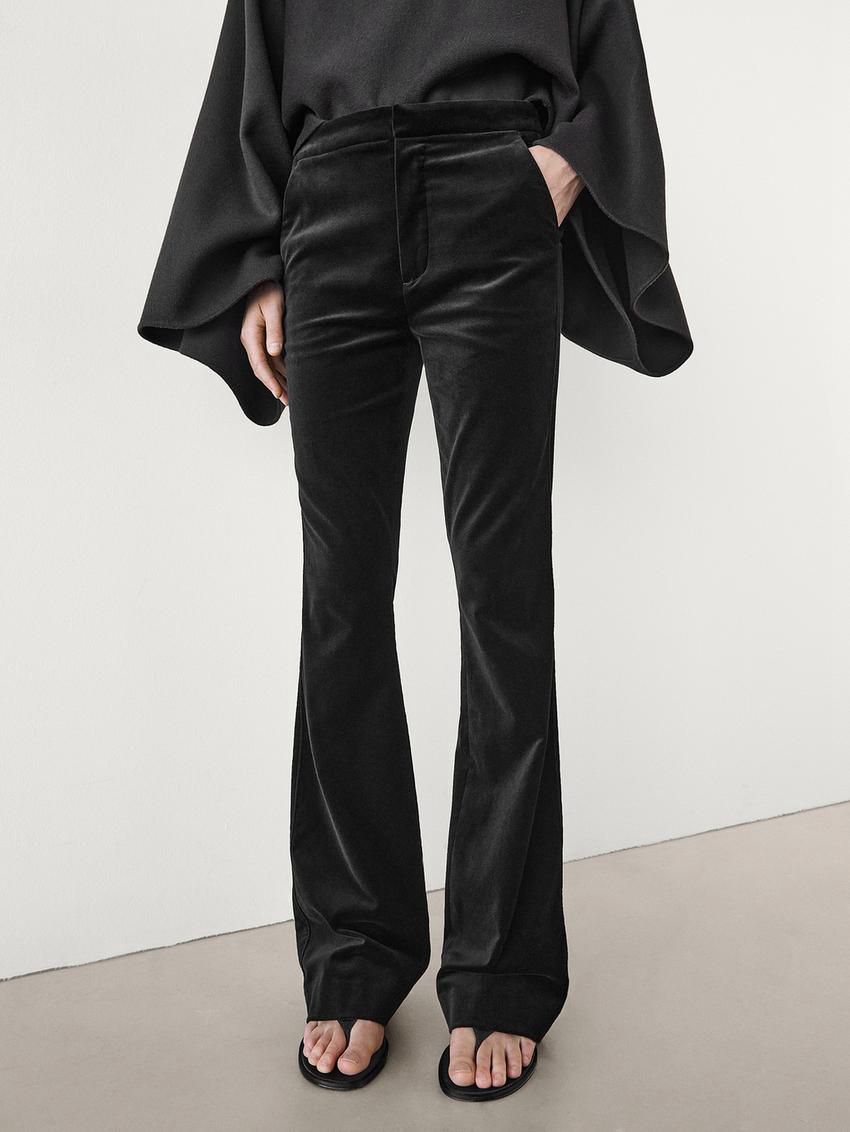 Massimo Dutti Velvet Flared Women Trousers Black | US-FB5394721