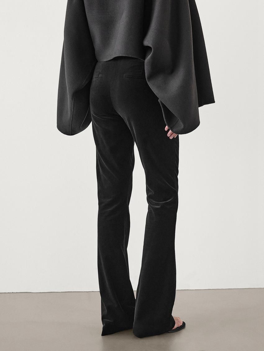 Massimo Dutti Velvet Flared Women Trousers Black | US-FB5394721