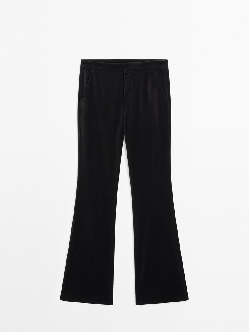 Massimo Dutti Velvet Flared Women Trousers Black | US-FB5394721