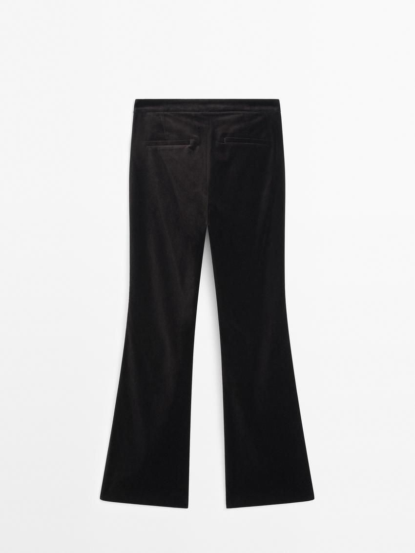 Massimo Dutti Velvet Flared Women Trousers Black | US-FB5394721