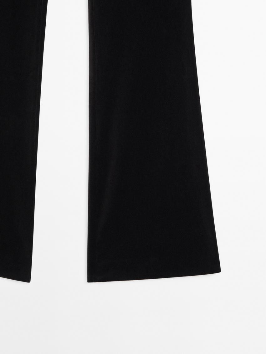 Massimo Dutti Velvet Flared Women Trousers Black | US-FB5394721