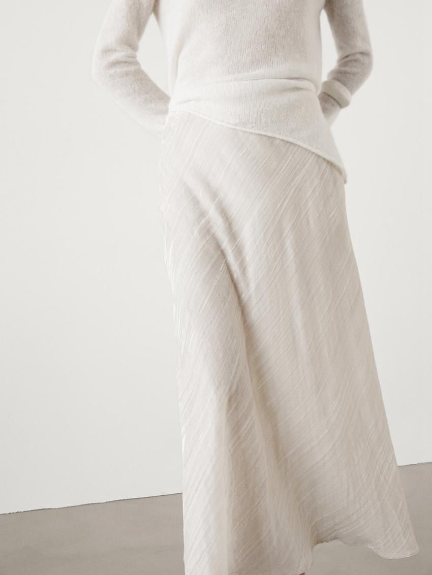Massimo Dutti Velvet Flounce Midi Women Skirts Cream | US-SA6915832