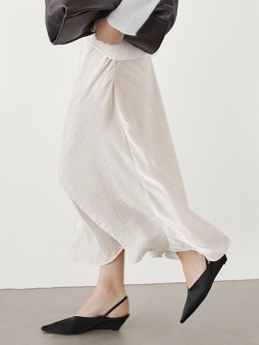 Massimo Dutti Velvet Flounce Midi Women Skirts Cream | US-SA6915832