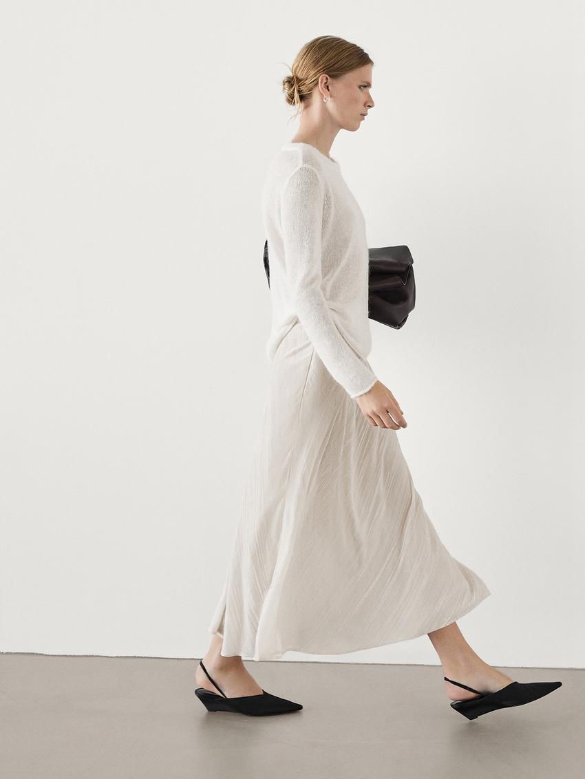 Massimo Dutti Velvet Flounce Midi Women Skirts Cream | US-SA6915832