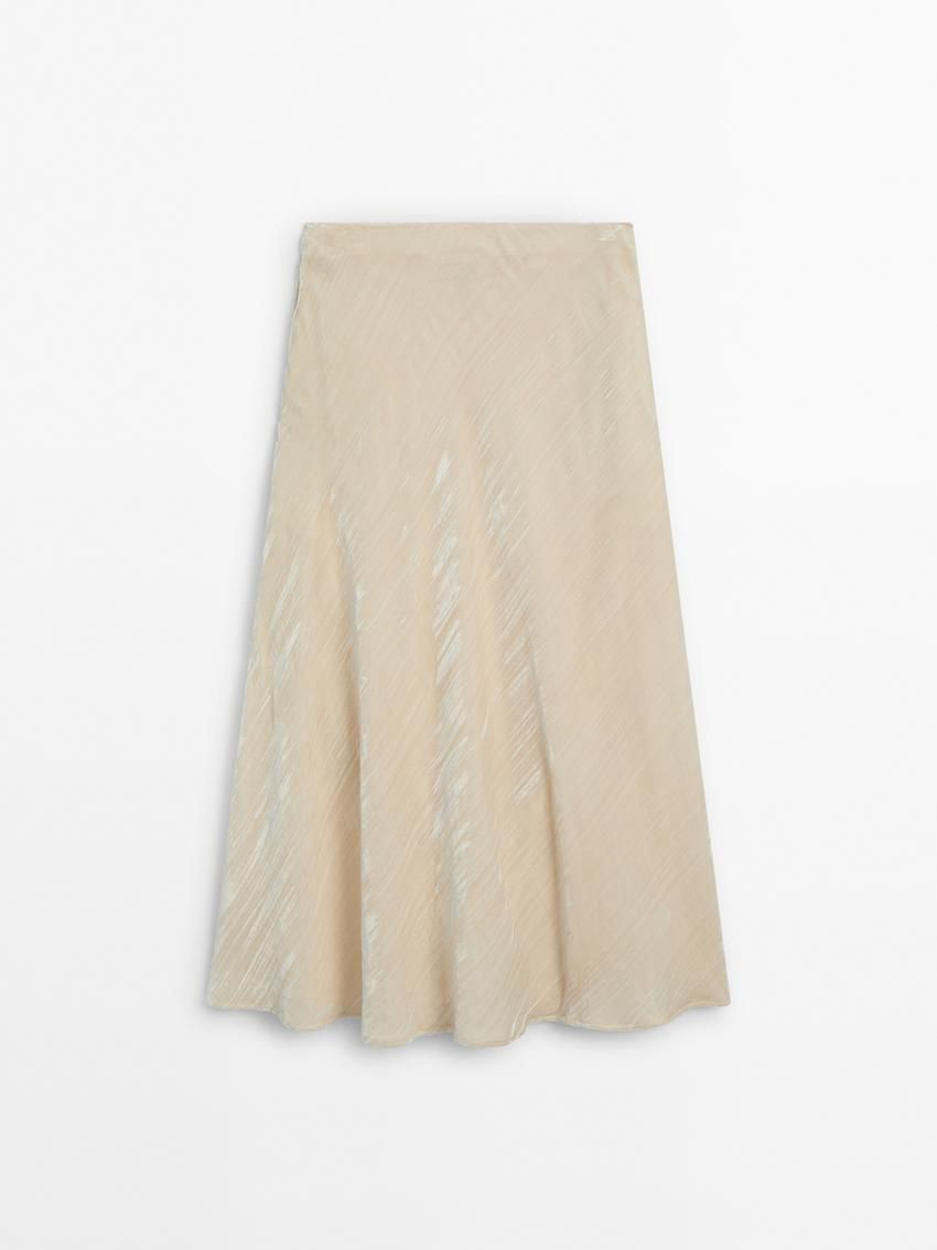 Massimo Dutti Velvet Flounce Midi Women Skirts Cream | US-SA6915832