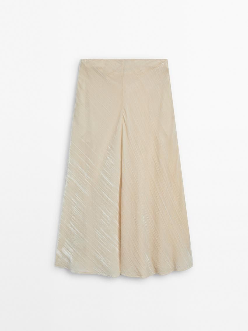 Massimo Dutti Velvet Flounce Midi Women Skirts Cream | US-SA6915832