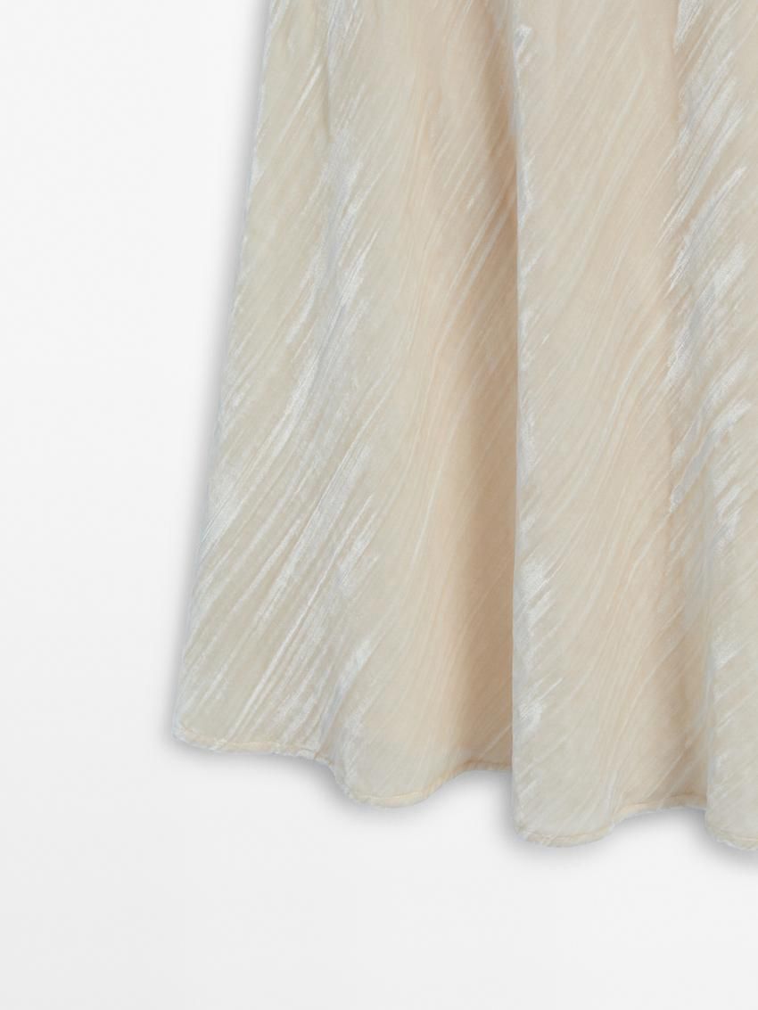 Massimo Dutti Velvet Flounce Midi Women Skirts Cream | US-SA6915832
