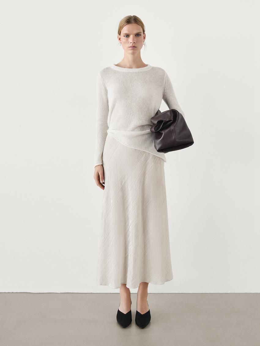 Massimo Dutti Velvet Flounce Midi Women Skirts Cream | US-SA6915832