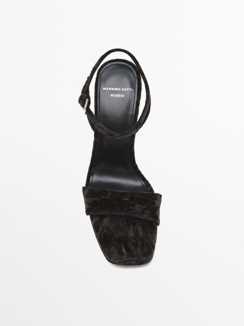 Massimo Dutti Velvet- Studio Women Platform Sandals Dark Brown | US-PM0142578