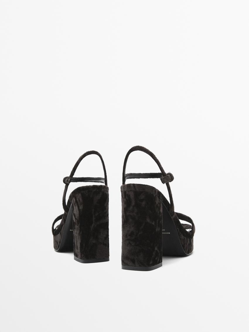 Massimo Dutti Velvet- Studio Women Platform Sandals Dark Brown | US-PM0142578