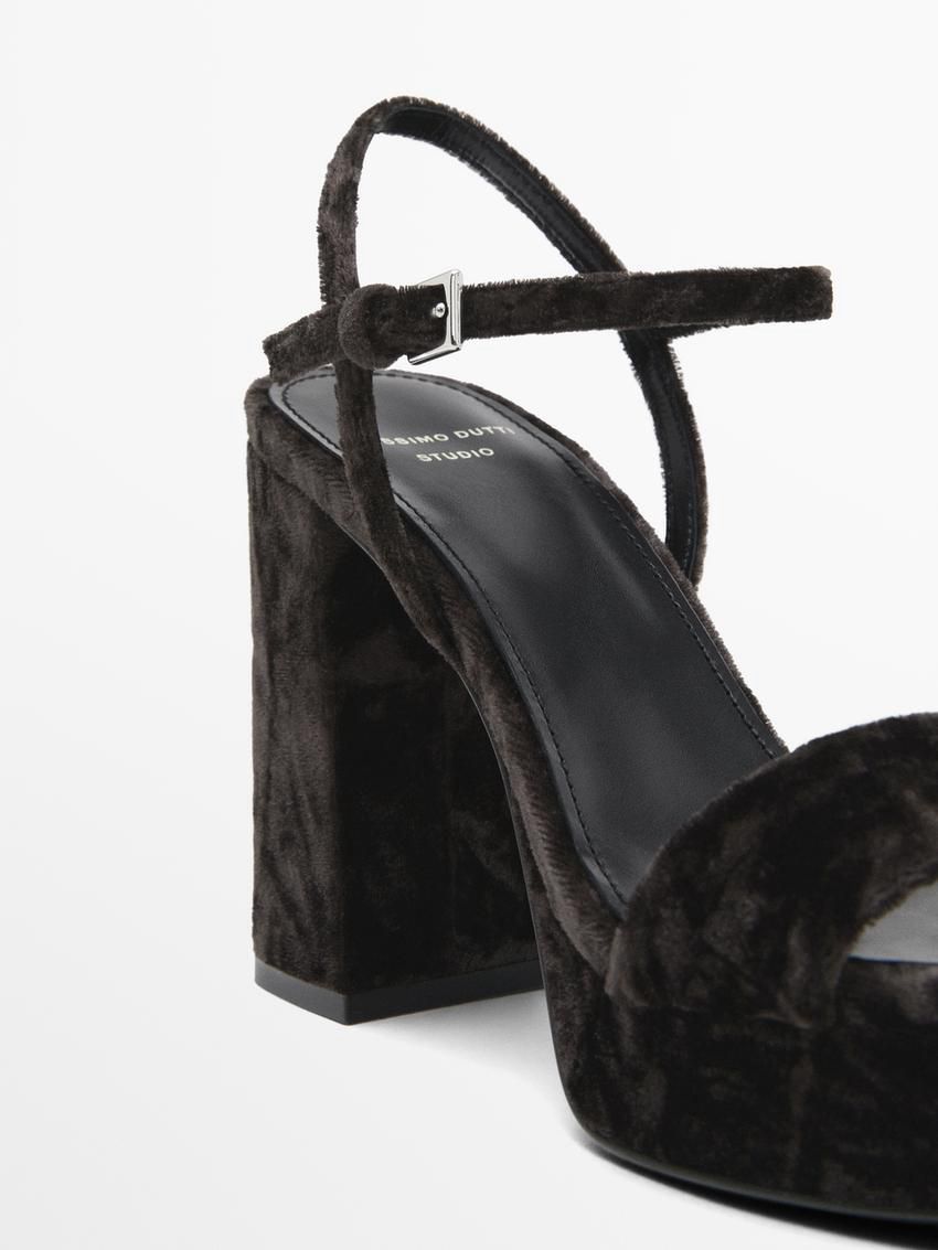 Massimo Dutti Velvet- Studio Women Platform Sandals Dark Brown | US-PM0142578