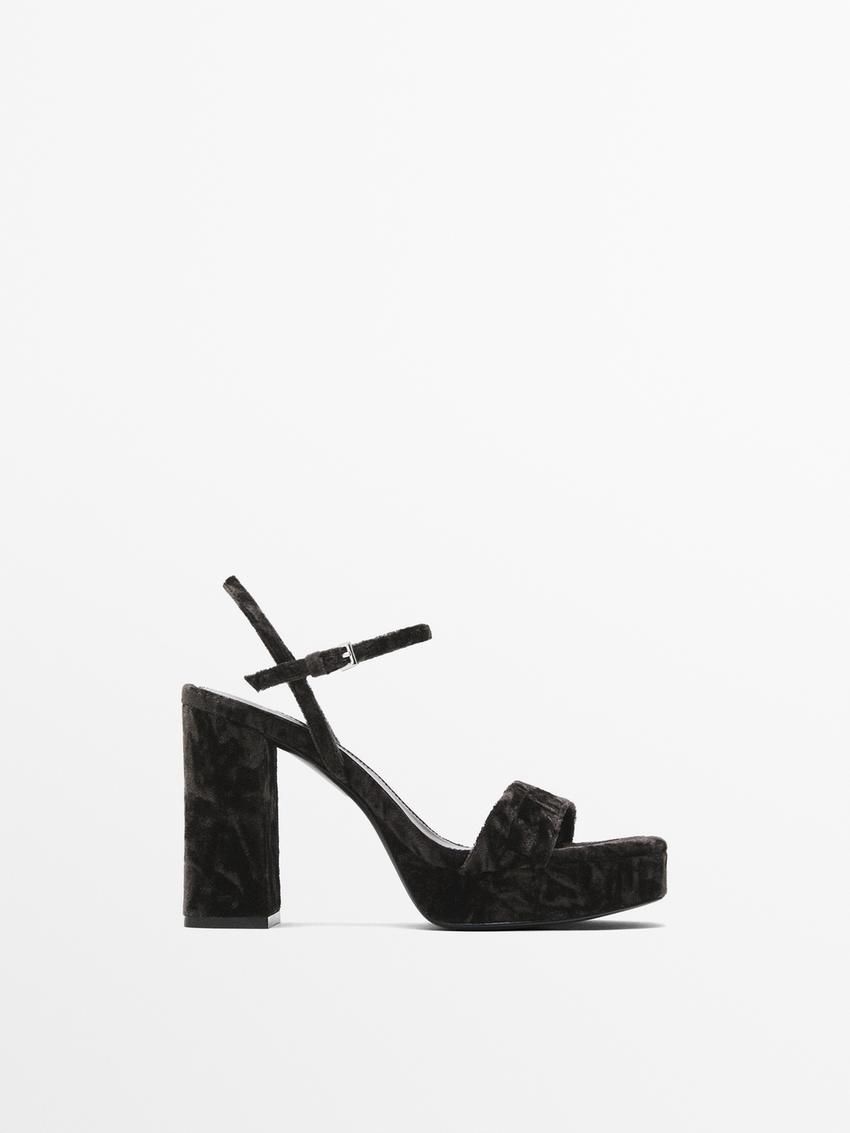 Massimo Dutti Velvet- Studio Women Platform Sandals Dark Brown | US-PM0142578