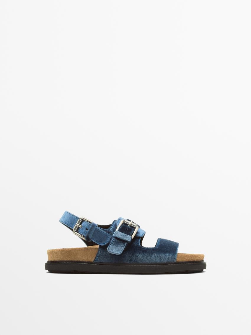 Massimo Dutti Velvet With Buckles Women Sandals Blue | US-CV6521470
