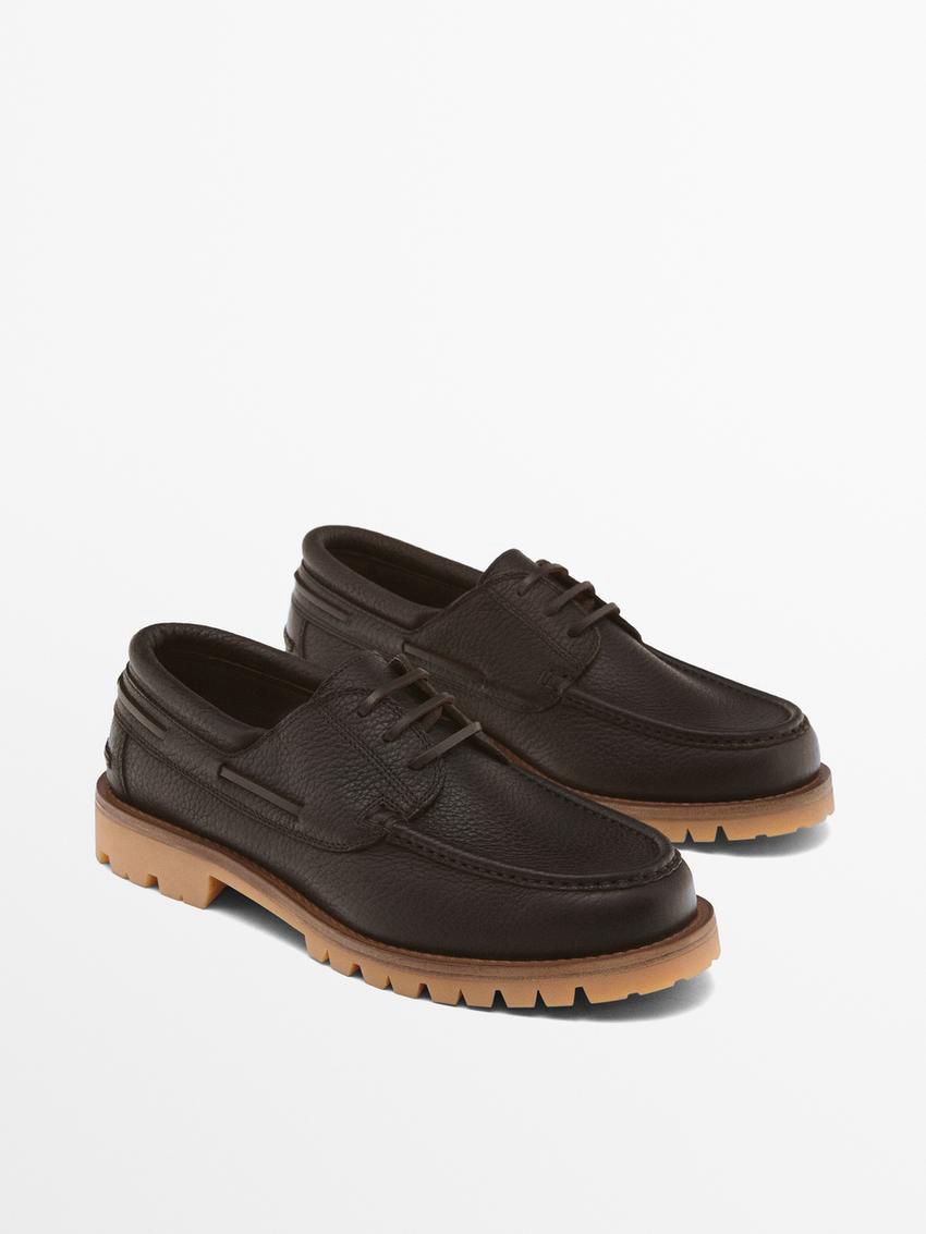 Massimo Dutti Vibram Nappa Men Boat Shoes Dark Brown | US-CH9605381