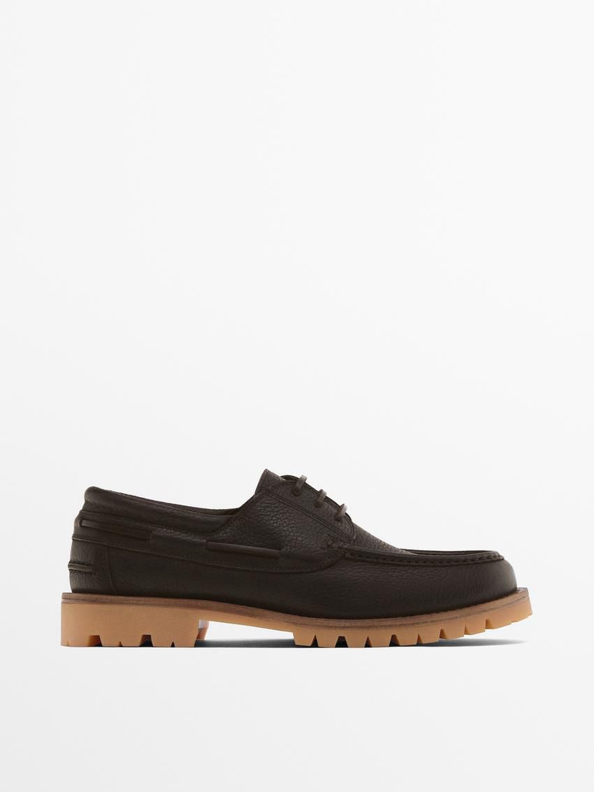 Massimo Dutti Vibram Nappa Men Boat Shoes Dark Brown | US-CH9605381